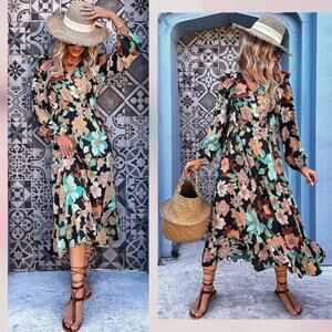 .ZARA Floral Midi Ruffle Dress Maxi Wedding Guest Cocktail Cottagecore Chiffon